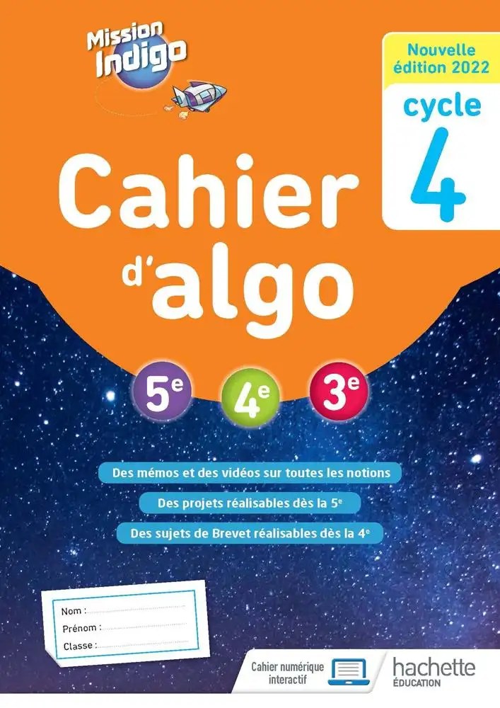 HACHETTE - Mission Andigo Cahier Algo Cycle 4 2022